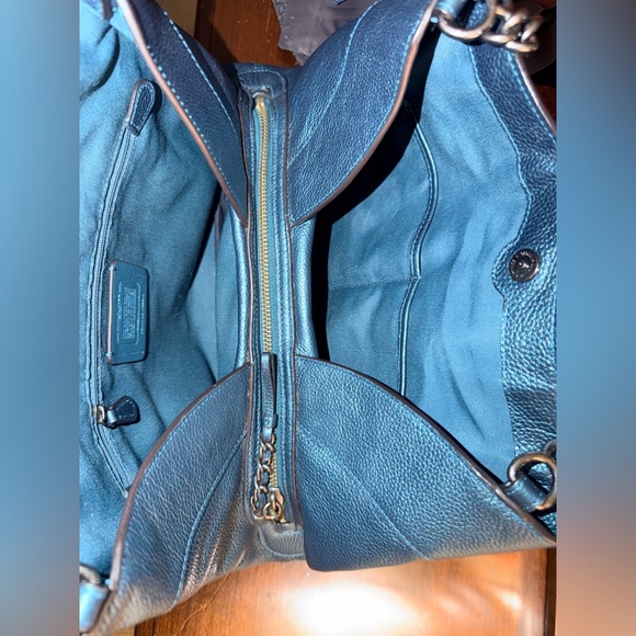 Coach Lexy- Peacock Teal Metallic Shoulder Bag - Picture 8 of 9